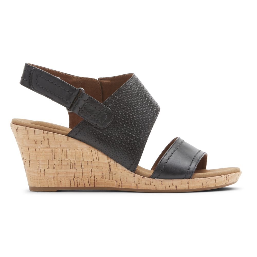 Rockport Briah Asymmetrical 2-Piece - Womens Wedges Sandals - Black - NZ (UNX-329145)